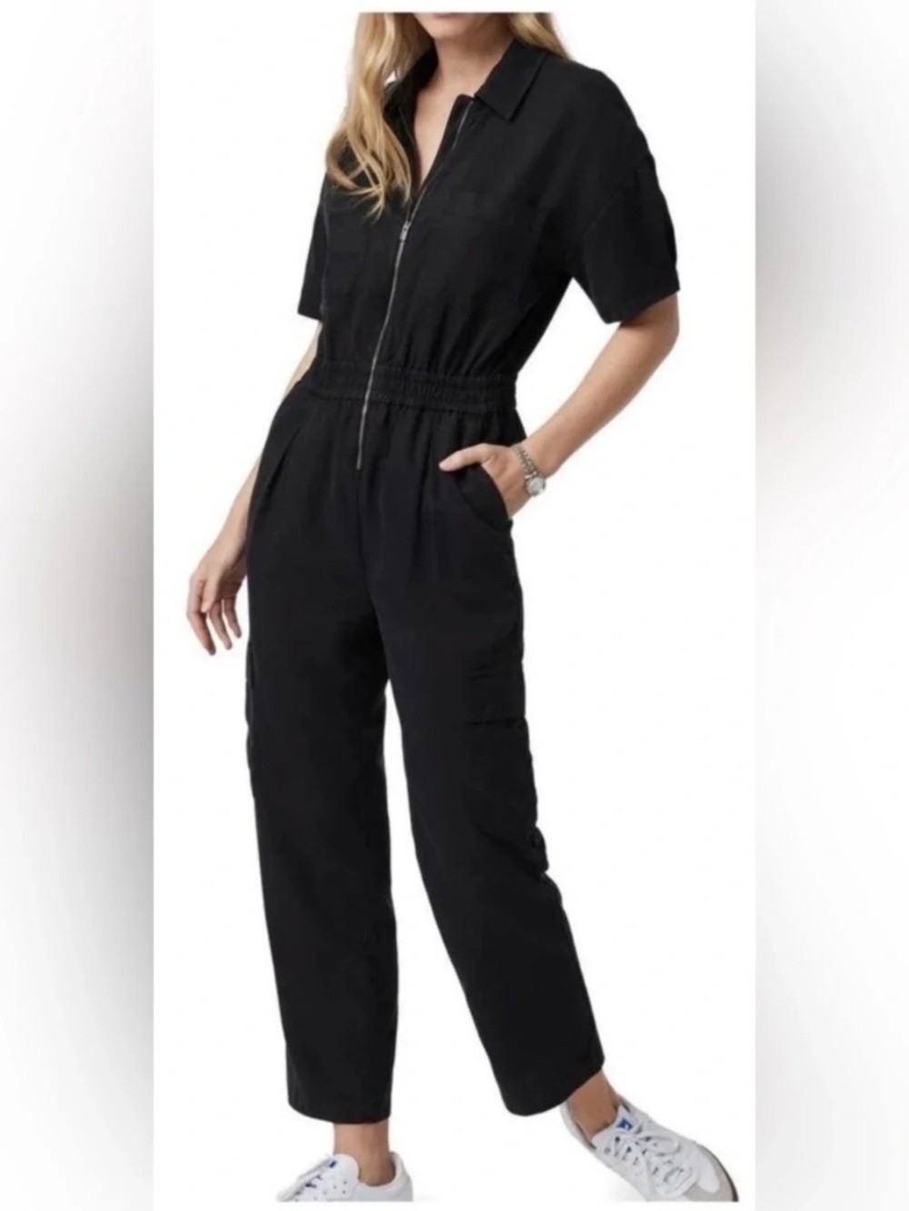 Vuori Black Short Sleeve Coastline Front Zip Jumpsuit XS